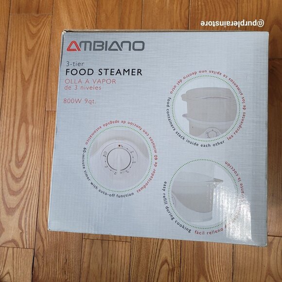 Ambiano Food Steamer 3 Tier 800 Watt 9 Qt BPA Free Healthy Eating NIB - Picture 3 of 7